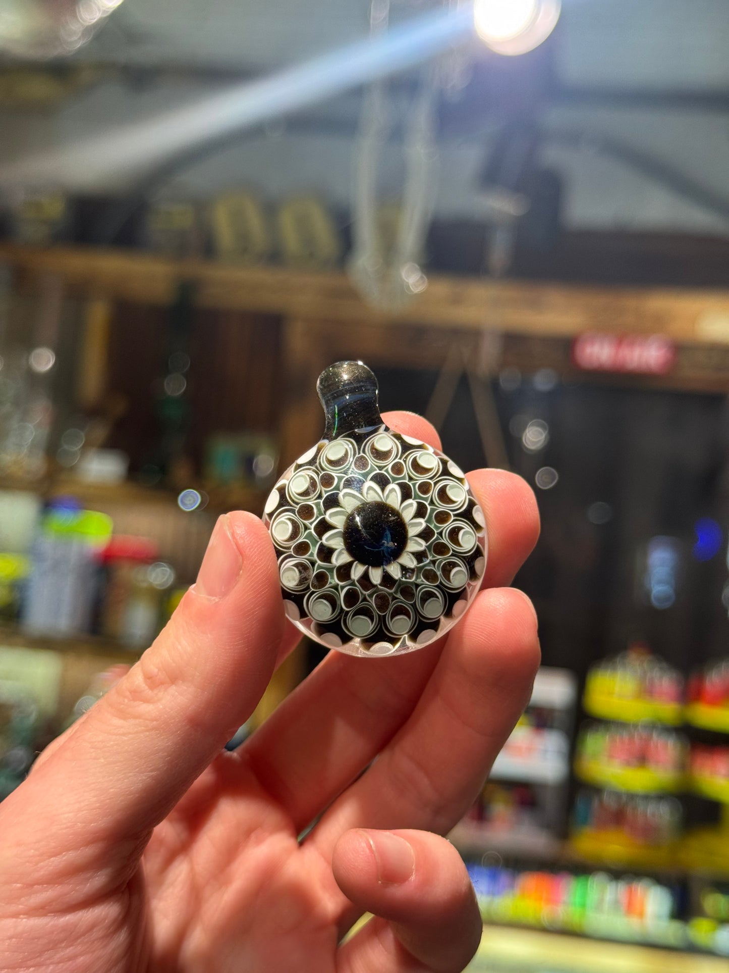 White and Brown Dotstack Pendant - Jujuglass