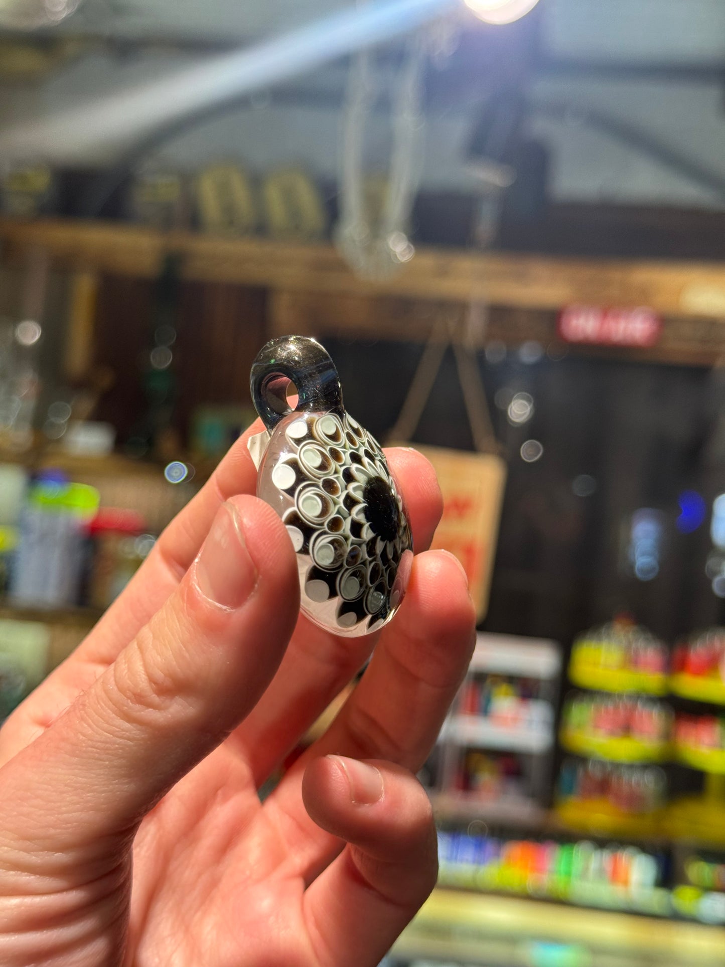 White and Brown Dotstack Pendant - Jujuglass