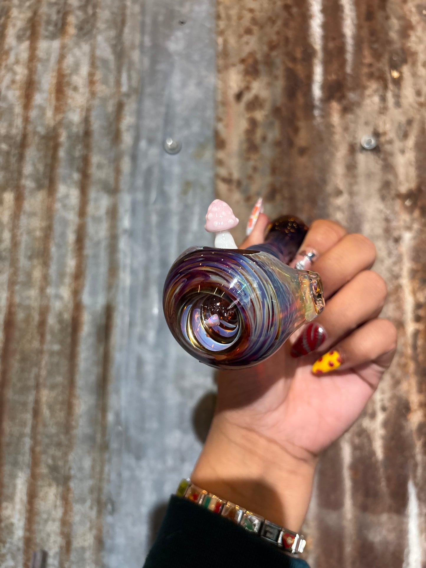 Double Amber Purple Frit Spoon with Vortex