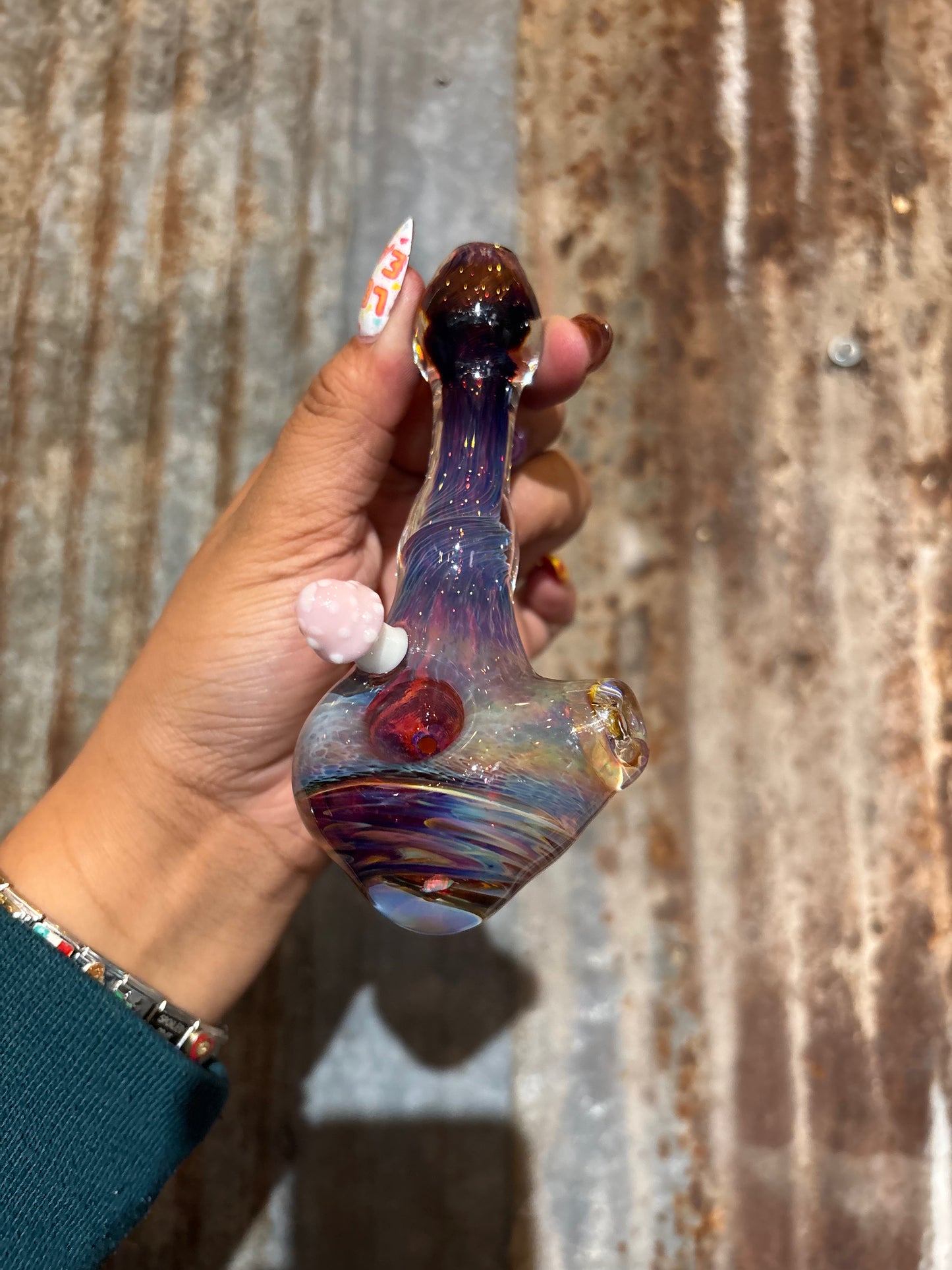 Double Amber Purple Frit Spoon with Vortex